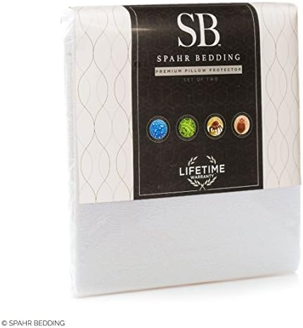 SB Spahr Bedding Set of 2 Anti Allergy Dust Pillow Cases - Breathable Terry Cotton Cover - Allergen Protectors - 100% Waterproof - Zippered Encasement - - King