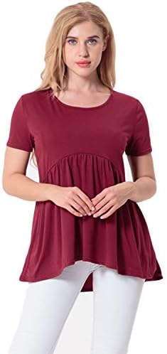 ZJFZML Women's Round Neck Short Sleeve High Low Hem Pleated Casual Tunic Shirts