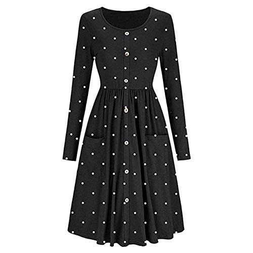 Londony ♥‿♥ Women's Casual Dot Prints Fit Flowy Simple Swing T-Shirt Loose Tunic Dress 815