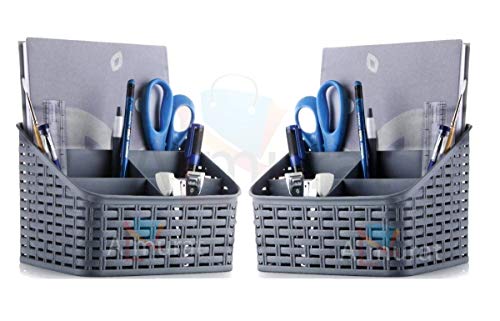 ALMURAT Plastic Storage Basket Stationery Holder 5 Compartments Desktop Pen Stand Office Supplies Bathroom Shower Makeup Organizer Large Box Caddy Cosmetic Accessories Home Set of 2Pcs (Multicolor) ALMURAT Plastic Storage Basket Stationery Holder 5 Compartments Desktop Pen Stand Office Supplies Bathroom Shower Makeup Organizer Large Box Caddy Cosmetic Accessories Home Set of 2Pcs (Multicolor)
