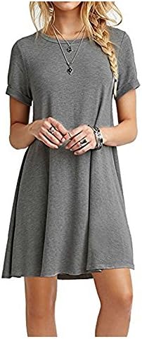 Women's Casual Plain Short Sleeve Round Neck Simple T-Shirt Loose Dress Gray