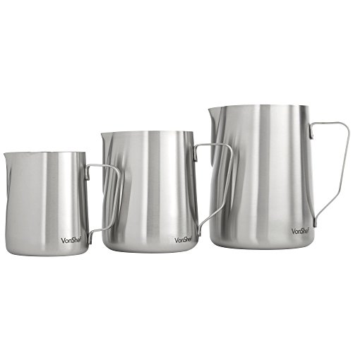 VonShef 12 Ounce Milk Frothing Pitcher Jug, Stainless Steel, Suitable