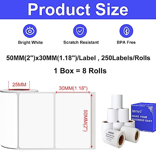 LENVII Thermal Adhesive Label, Multifunctional Self-Adhesive Label, Suitable for Laptop and Desktop Label Printers (50×30mm(8Rolls))