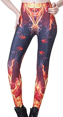 BlingZoe Women's Digital Print Graphic Stretch Footless Leggings Fire S