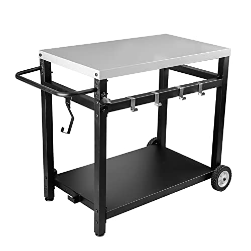 Audessy DoubleShelf Movable Outdoor Grill Cart Table with 2 Wheels, 4