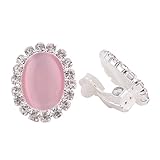 Bridal Rhinestone Opal Oval Shape Clip on Earrings for Women Charm Jewelry No Hole Ear Clip (pink)