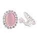 Bridal Rhinestone Opal Oval Shape Clip on Earrings for Women Charm Jewelry No Hole Ear Clip (pink)