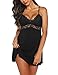 RSLOVE Sexy Lingerie for Women Lace Sleepwear Chemises V-Neck Full Slip Babydoll Nightgown Dress Black L