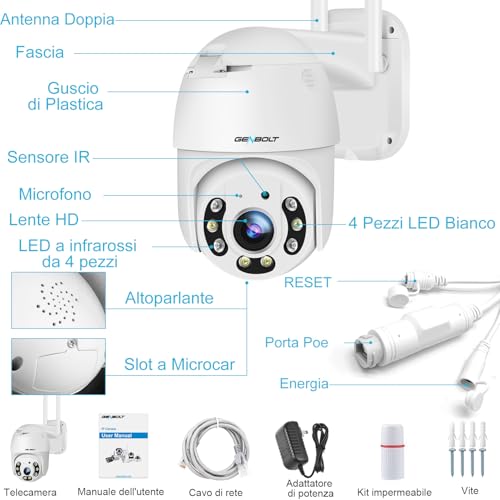 GENBOLT Outdoor Wi-Fi Camera [DC&PoE],2.5K Outdoor Surveillance Camera PoE CCTV IP Security Camera with Color Night Vision, PTZ 4X Digital Zoom, 2-Audio Sound and Light Alarm