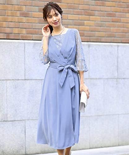Amazon パーティードレス Nissen ニッセン 前開きカシュクールデザインワンピースドレス 結婚式 二次会 お呼ばれ セミフォーマル対応 大きいサイズ ブルーグレー Ll ワンピース チュニック 通販