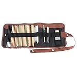 Yosoo Deluxe Graphic Pro Art 18 Pieces Paper Pen Charcoal Sketch/draw Drawing and Sketching Pencil Set in Zippered Carrying Case Artist Pencil Set with Eraser Cutter Knife Pencil for Beginners, Kids or Returning Artists - Art Supplies