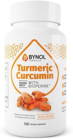 Bynol Formulas Organic Turmeric Curcumin Capsules Supplement with Bioprene-Patented Form of Black Pepper Extract From Turmeric Root Powerful Pure Natural Antioxidant, Anti-aging and Anti-inflammatory