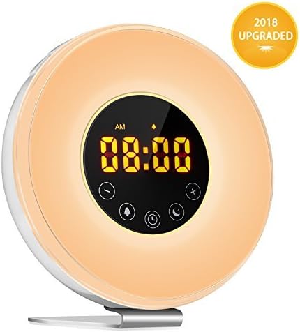 Sunrise Alarm Clock Radio, Wake Up Digital Electric Alarm Clock Simulator with 6 Nature Sounds FM Radio 7 Color Night Touch Control and Snooze Function for Bedside, Adults & Kids Bedside Lamp