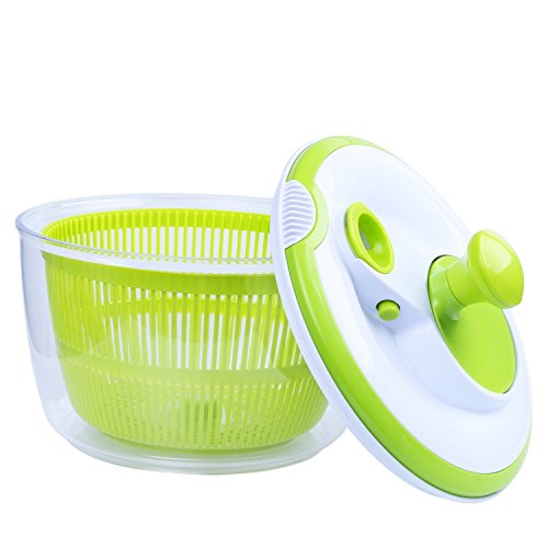 DenSan Multifunction Jumbo 4.5 Quart Salad Spinner, Manual Good Grips Vegetables Dryer Dry Off Drain Quick Filter Lettuce Spinner(Green)