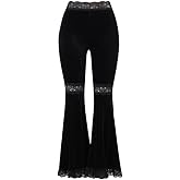 Nihsatin Women's High Waist Soft Velvet Gypsy Comfy Flare Pants Stretch 70s Bell Bottom Gothic Pants
