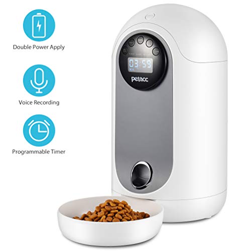 Petacc Automatic Pet Feeder Food Dispenser for Cats and Dogs-Features: Distribution Alarms, Portion Control, Voice Recorder, Programmable Timer for up to 12 Meals Per Day