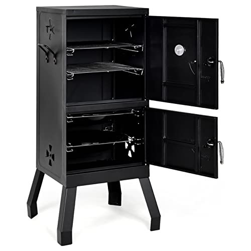 Giantex Outdoor Smoker with Double Doors, 2 Detachable Grill Netting