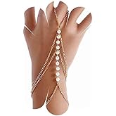 Aneneiceera Vintage Layered Pearl Finger Ring Bracelet Gold Bead Slave Bracelet Multi Tassel Chain Bracelet Wedding Bracelets Jewelry for Women