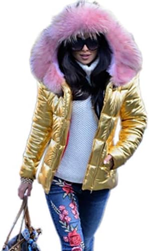 Aox Women Winter Fox Faux Fur Shiny Black Down Parka Hooded Slim Jacket Coat TOP