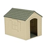 Suncast Outdoor Dog House with Door - Water Resistant and Attractive for Small to Large Sized Dogs - Easy to Assemble - Perfect for Backyards