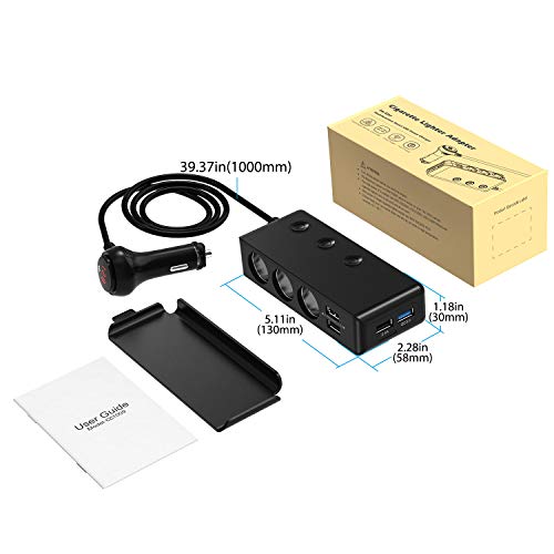 [Quick Charge 3.0] 3-Socket Cigarette Lighter Adapter, 120W 12V/24V Car Power DC Outlet Splitter with 8.5A 4 USB Charging Ports Car Charger (Black) - Thumbnail 6