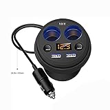 YHY Car Cup Charger, Dual USB Ports Car Charger 12V/24V with 2-Socket Cigarette Lighter Splitter Power Adapter Universal for Apple Android Windows Smartphones Tablets