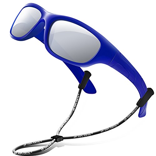 RIVBOS Rubber Kids Polarized Sunglasses With Strap Glasses for Boys Girls Baby and Children Age 3-10 RBK025 ï¼ˆ2039-Blue Coatingï¼‰