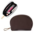 Travelmall Make up Brush bag Organizer Black Shell Half Moon Shape Cosmetic Beauty Bag Travel Handy Pouch coffee