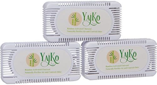 YAJKO Bamboo Activated Charcoal Odor Absorber - Set of 3 (60 grams each) - Naturally Purifies Air and Controls Odor