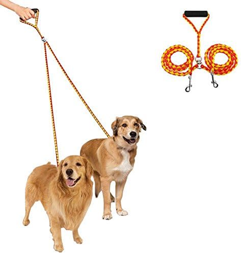 YudaIT Double Leash Coupler,Pet Double Leash for Walking 2 Dogs (Red &amp; Yellow)