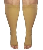 Runee Extra Wide Open Toe Medical Graded Knee High Compression Sock, Extra Large Full Calf Size For Maternity, Travel, Athletes, Sports, Diabetic and Medical Purpose (Beige)