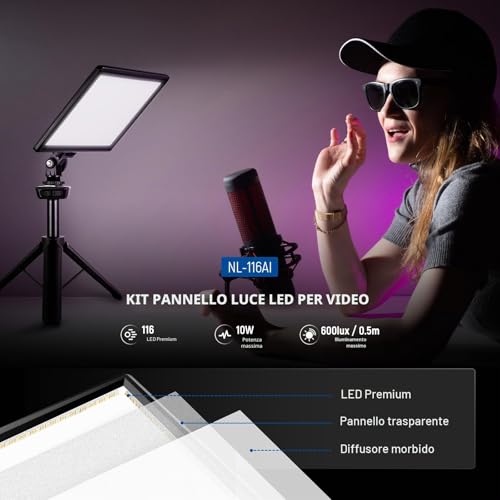 NEEWER 9" LED Panel Light, Dimming Lights for DSLR Camera with Mini Tripod, 4000mAh Battery, USB Type C Ports, 3200K~5600K CRI95+ 600Lux for Photography, Video, Streaming, NL-116AI