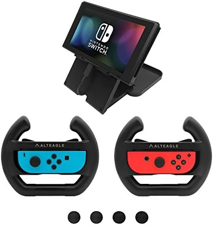 Alteagle Joy-Con Steering Wheel Kit for Nintendo Switch Controller (Pack of 2) + Holding Stand and Thumb Grips