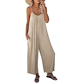 Dokotoo Women's Loose Jumpsuits for Women Adjustable Spaghetti Strap Stretchy Wide Leg Pant