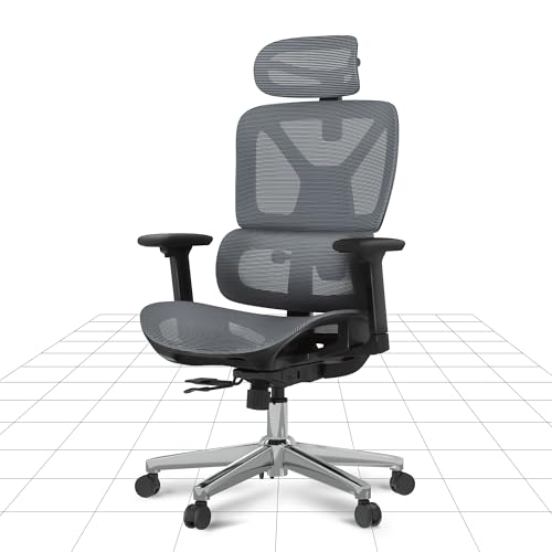 FLEXISPOT ErgoX Office Chair, 3D Armrests, Ergonomic Mesh Swivel Chair Height Adjustable with Headrest and Independent Lumbar Support, Grey