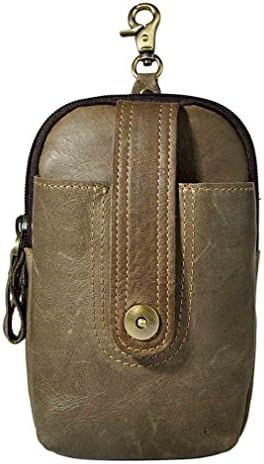 KUAISUF Real Leather Men Casual Design Small Waist Bag Pouch Cowhide Hook Waist Belt Pack Cigarette Case grey 1