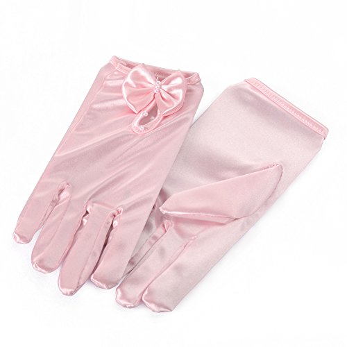 Lusiyu Girl Solid Child Size Wrist Length Formal Glove with Bow (Pink 03)