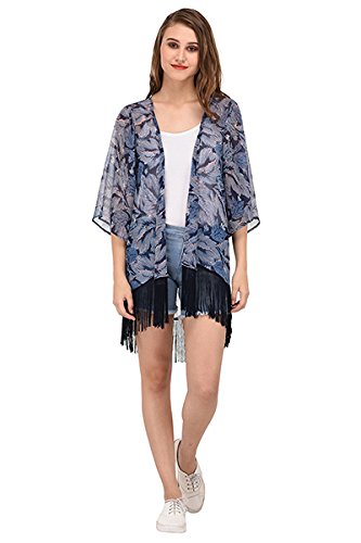 purys blue fringe kimono