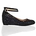 V-Luxury Womens 36-BOBBY12 Round Toe Med Heel Wedge Pump Shoe, Black Rhinestone