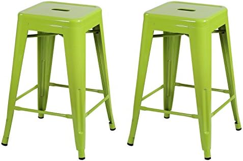 Asense 24-inch High Tolix-style Backless Barstools Glossy Metal with Square Seat Chair Counter Stool (set of 2) (Green)