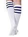 Joulli Women's Knee High Athletic Socks Stripe Tube Outdoor Sport Socks 3 Pairs, White Mix