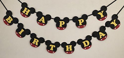 Pinfliers Happy Mickey Mouse Theme Paper Birthday Banners, 13 Pieces, Black, red and Yellow, 91 inches in Length