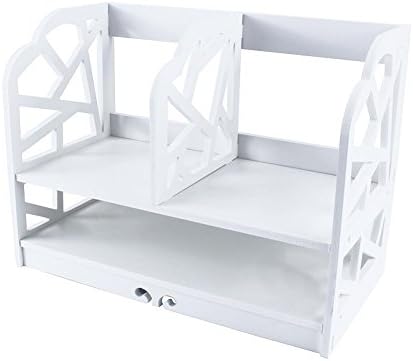 Yinmake Cut-Out Shelf Unit WPC Desktop Organizer White Storage Rack for Home Kitchen Office Bedroom Bathroom (2-Tier)