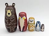 Handmade Animal Nesting Dolls 5pcs , Pieces Handmade Toys for Children Kids , Authentic Russian Wooden Matryoshka ,Christmas ,Valentine's day ,Mother's Day ,Birthday ,Halloween ,Home Room Decoration,