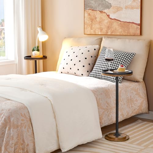 HOOBRO Round Tall Side Table, Round Small Drink Table, Retro Pedestal End Table for Living Room, Bedroom, Industrial Martini Table for Small Spaces, Balcony, Rustic Brown and Black EBF168BZ01