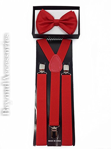 New Suspender Bow Tie Matching Colors Toddler Kids Boys Girls Child (Red)