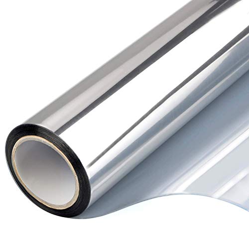 Window Privacy Film One Way Window Tint for Home and Office Daytime Reflective Stained Glass Sun Blocking Heat Blocking Anti UV Mirror Film Silver 35.5x157.4 Inch