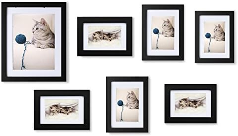 Picture Frames Set of 7: Solid Wood, Three 4x6 Inches - Three 5x7 Inches - One 8x10 Inches,Mats and Hanging Hardware Included
