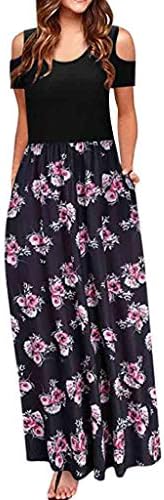 Muchy Maxi Dress with Pocket for Women CLEARENCE Cold Shoulder Sleeveless Print Dresses Party Beachwear Dress Sale