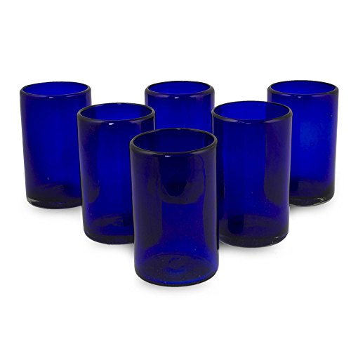 NOVICA Artisan Crafted Cobalt Blue Hand Blown Recycled Glass Cocktail Glasses 'Solid Blue' (set of 6)